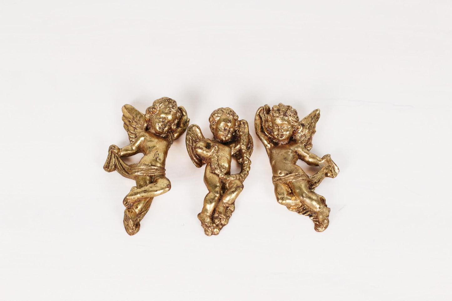 Vintage Set of 3 French Gold Leaf Cherub Wall Hangings