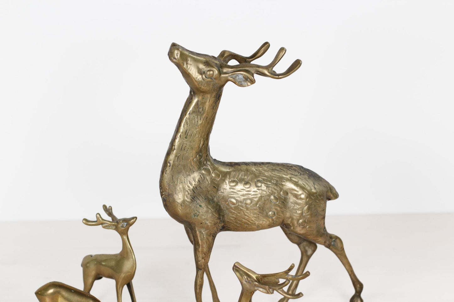 Vintage MCM Brass Deer Family, Set of 4 | Large Stag and Fawns
