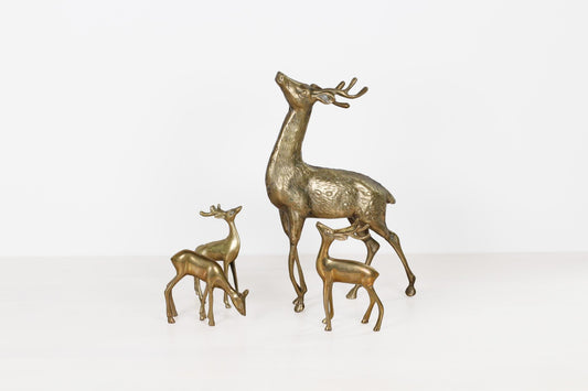 Vintage MCM Brass Deer Family, Set of 4 | Large Stag and Fawns