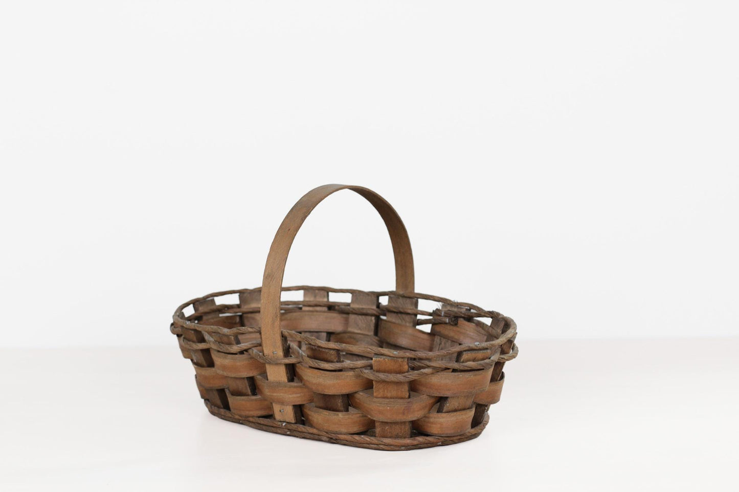 Vintage Handwoven Oval Gathering Basket with Handle