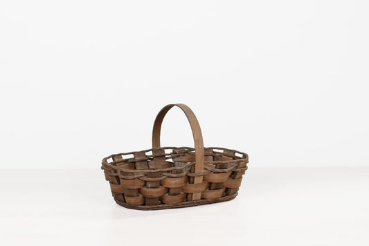 Vintage Handwoven Oval Gathering Basket with Handle
